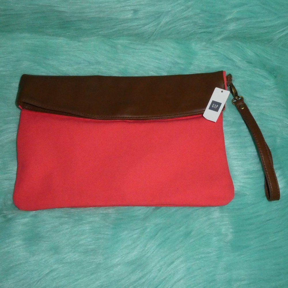 Gap Canvas Clutch Large Coral and Faux Leather